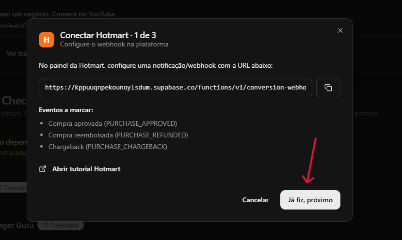 Janela do YouPro Track com botão Já fiz, próximo destacado.