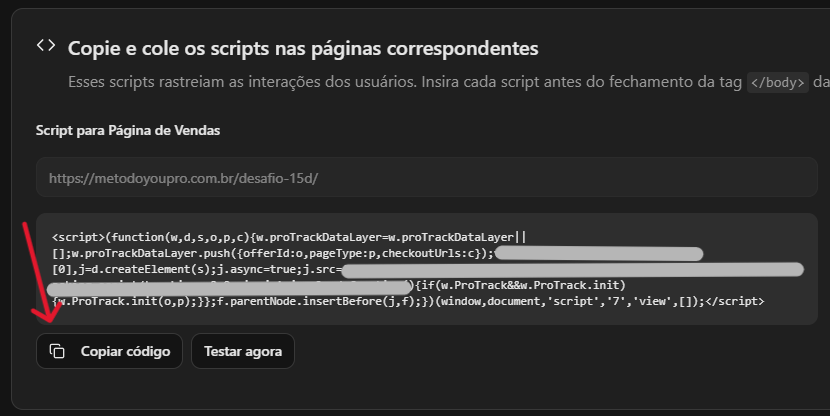 Copie apenas um script por vez no YouPro Track