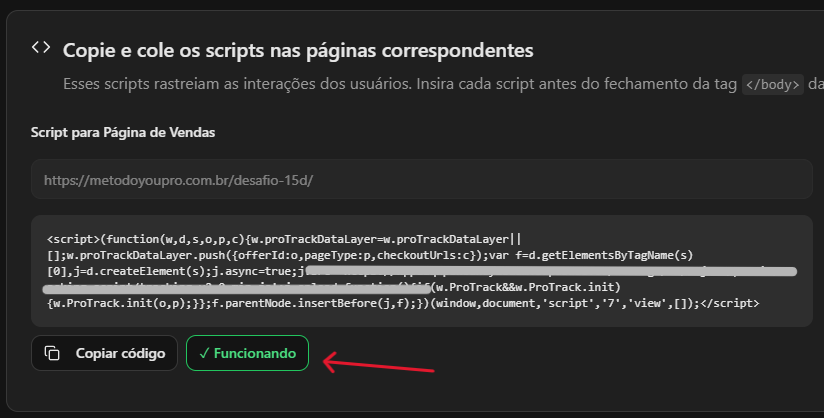 Exemplo de teste funcionando no YouPro Track