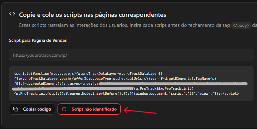 Exemplo de teste com script não identificado no YouPro Track